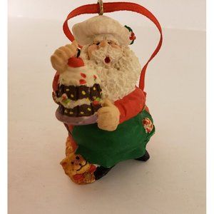 Santa with  dessert and kitty Ornament, 1994 Resin,